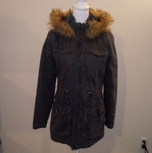 ROXY gray winter coat with faux fur hood M!